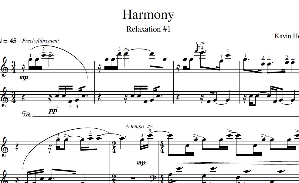 Partition piano sheet music « Harmony relaxation 1 », Kavin Hoo Pianomaniaque