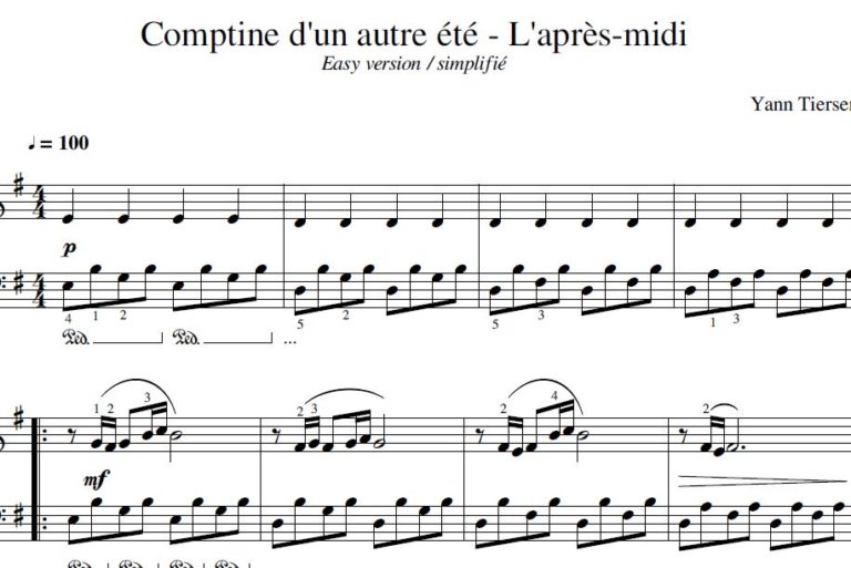 Partition piano sheet music / “Comptine d’un autre été (l’après-midi