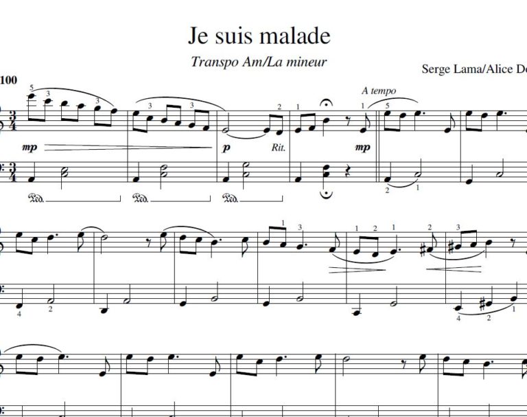 Partition piano sheet music / “Je suis malade”, Serge Lama (débutants