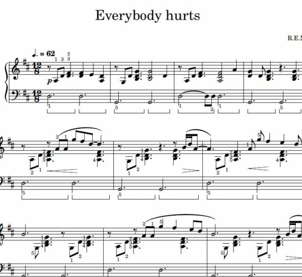 Partition piano sheet music / “Everybody hurts”, R.E.M. Pianomaniaque