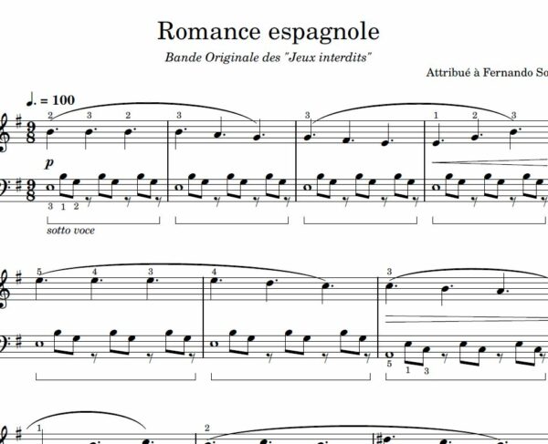 Partition piano sheet music / “Romance espagnole” (Jeux interdits
