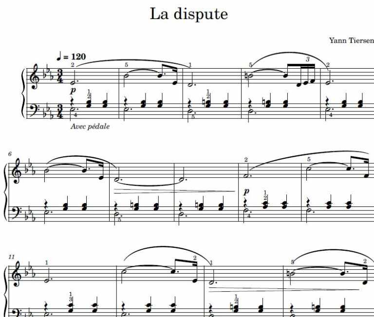 Partition piano sheet music / “La dispute”, Yann Tiersen Pianomaniaque