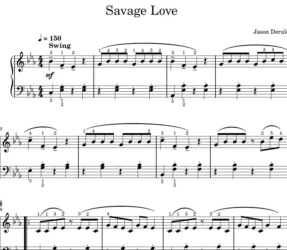 Partition piano sheet music / “Savage love”, Jason Derulo Pianomaniaque